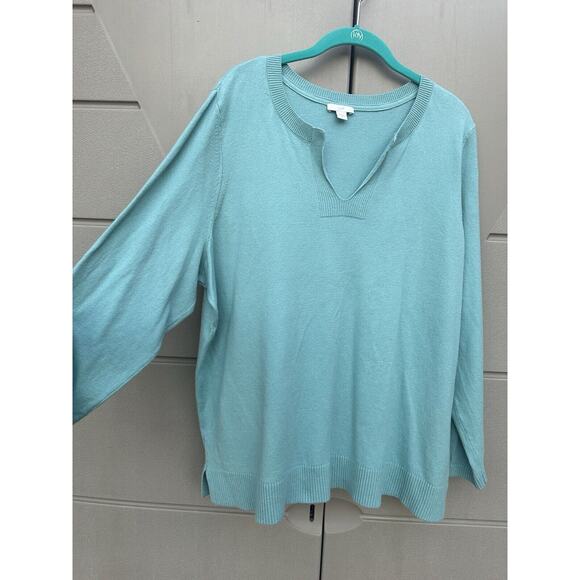 J Jill Women’s Henley Split Neck Cotton Blend Sweater Aqua Size Sz Large - Picture 4 of 8